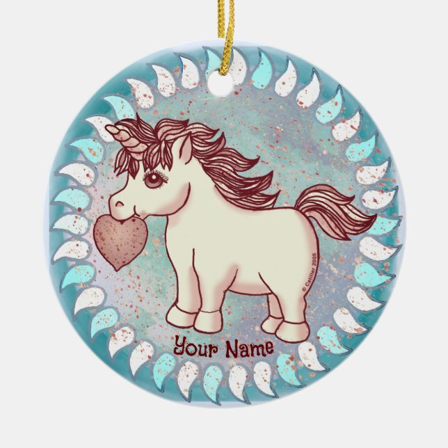 Little Love Unicorn Ceramic Ornament (Front)