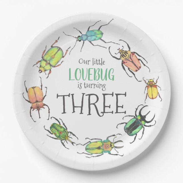 Little Lovebug Birthday Party Paper Plates (Front)