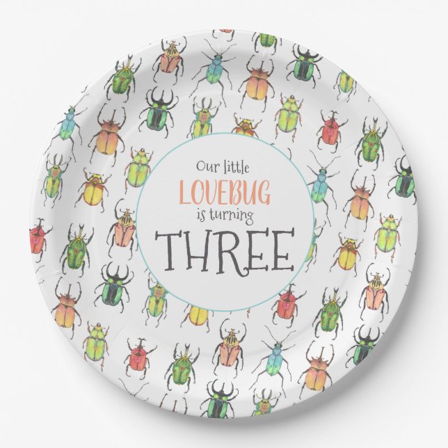 Little Lovebug Birthday Party Paper Plates (Front)