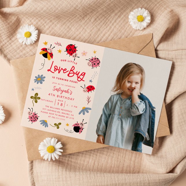 Little Lovebug Birthday Party Photo Invitation (Creator Uploaded)