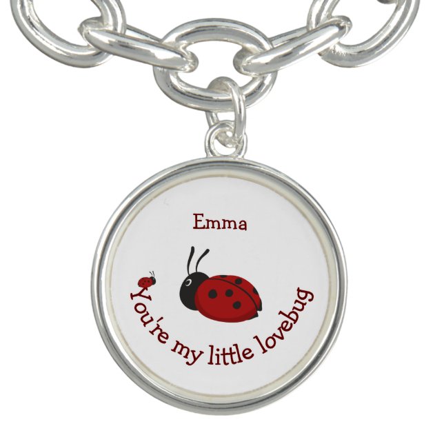 Little Lovebug Cute Ladybug Quote Custom Name Char Bracelet (Design)