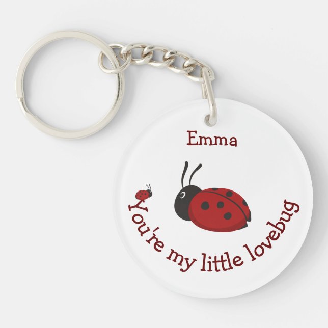 Little Lovebug Cute Ladybug Quote Custom Name Keyc Keychain (Front)