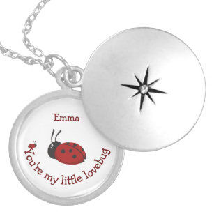 Little Lovebug Cute Ladybug Quote Custom Name Locket Necklace