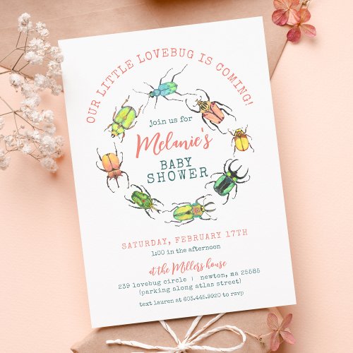 Little Lovebug Girls Baby Shower Invitation