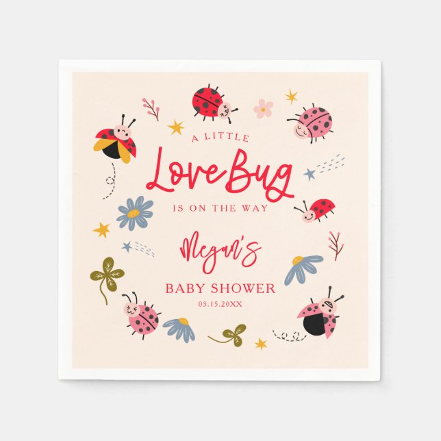 Little Lovebug Insect Baby Shower Napkins (Front)