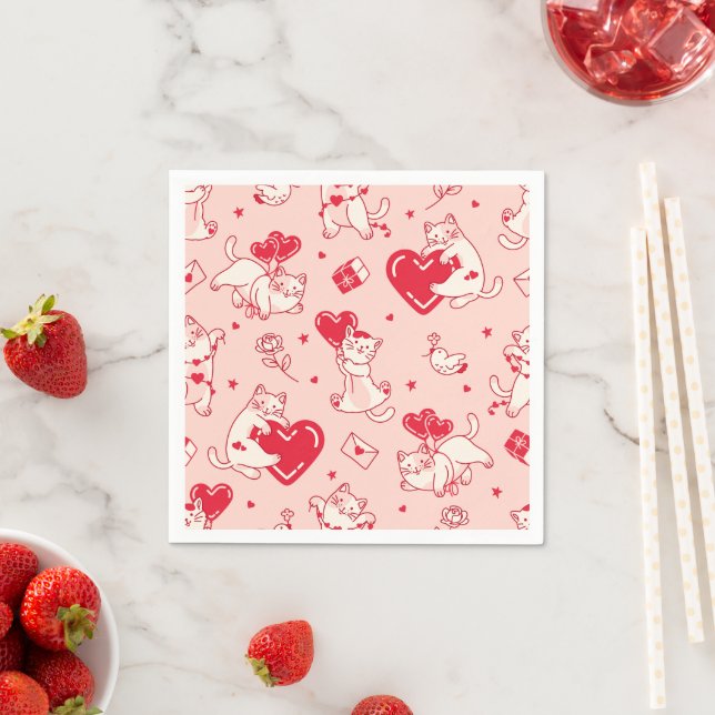 Little, lovely cats with hearts. Funny party  Napkins (Insitu)