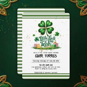 Little luck of Irish Shamrock Gold Baby Shower Invitation