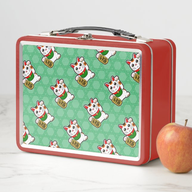 Little Lucky Cat Pattern Metal Lunch Box (In Situ)