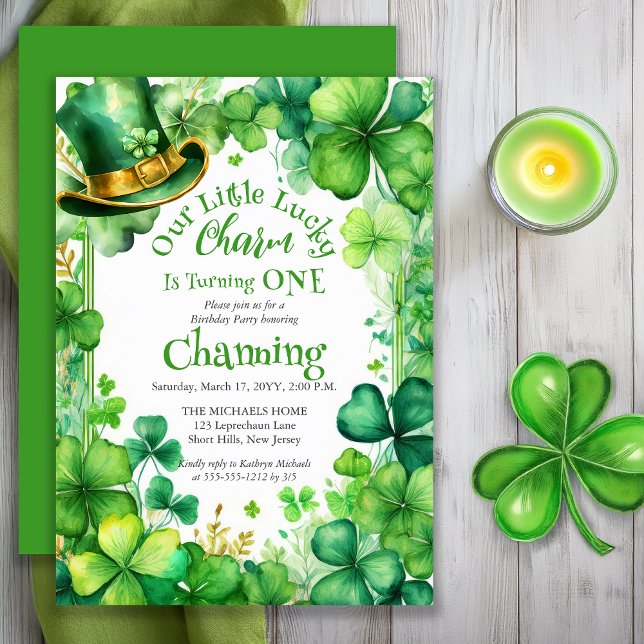 Little Lucky Charm St. Patrick’s Day 1st Birthday Invitation (Our Little Lucky Charm Is Turning ONE Saint Patrick's Day 1st Birthday Party Invitation - Print Digi)
