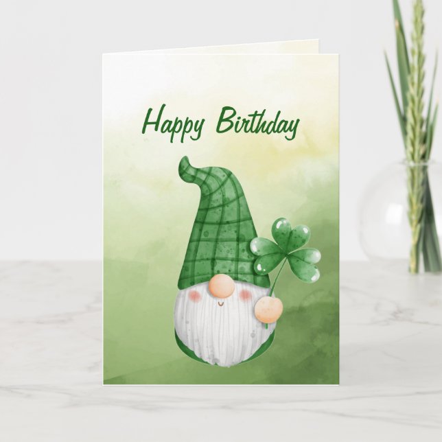 Little Lucky Gnome Birthday Wishes Card (Front)
