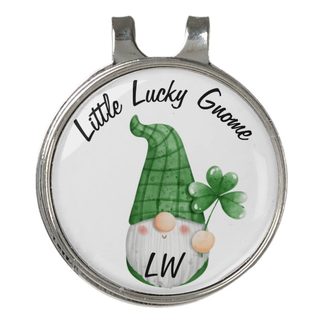 Little Lucky Gnome to Improve game Monogram Art Golf Hat Clip (Front)