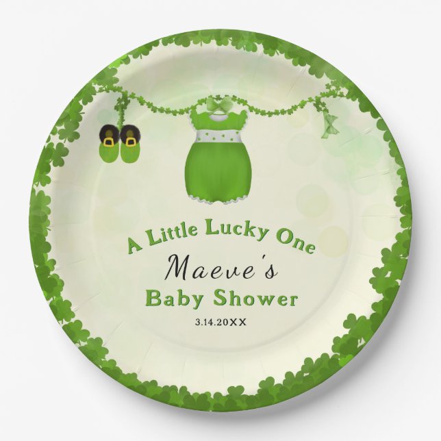 Little Lucky One Shamrock Baby Girl Outfit  Paper Plates (Front)