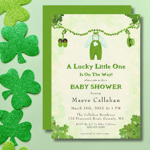 Little Lucky One Shamrock Baby Outfit Baby Shower Invitation