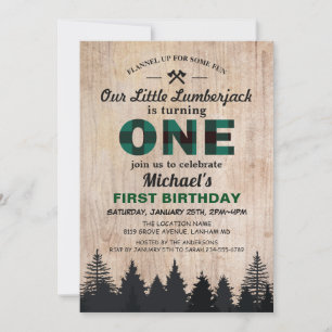 Little Lumberjack 1st Birthday Party Green Plaid Invitation