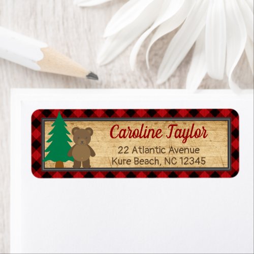 Little Lumberjack Baby Shower Rustic Plaid Address Label