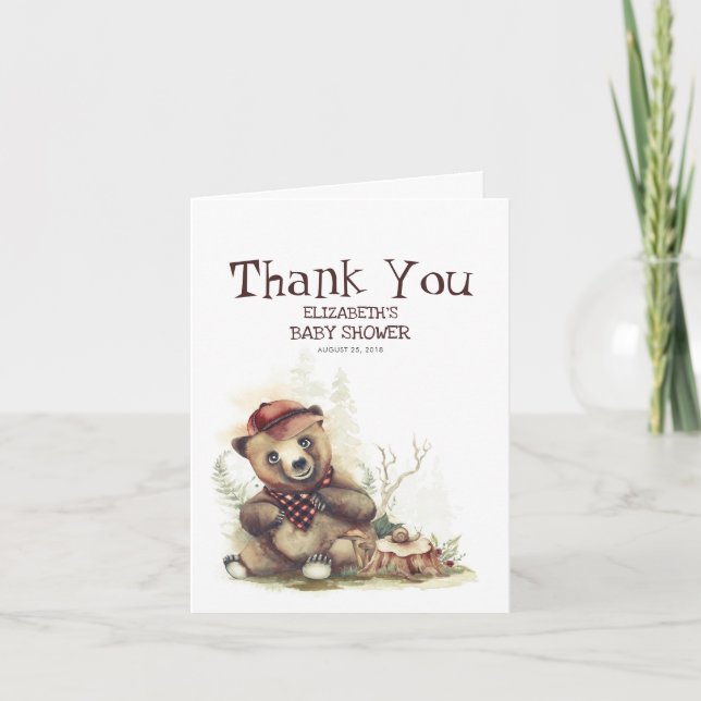 Little Lumberjack Bear Baby Shower Thank You (Front)