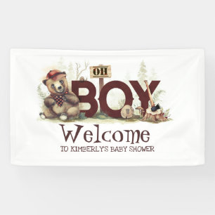 Little Lumberjack Bear Baby Shower Welcome Banner