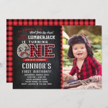 Little Lumberjack Birthday Invitation With Photo by PrinterFairy at Zazzle