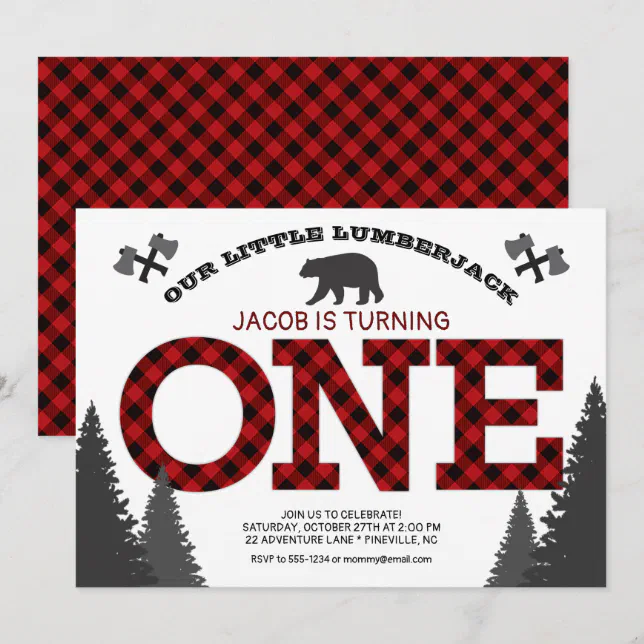 Little Lumberjack Buffalo Plaid First Birthday Invitation | Zazzle