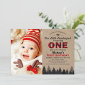Little Lumberjack First Birthday Party Baby Photo Invitation (Standing Front)