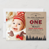 Little Lumberjack First Birthday Party Baby Photo Invitation (Front)