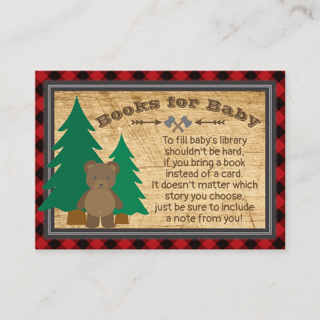 Little Lumberjack Plaid Baby Shower Bring a Book Enclosure Card