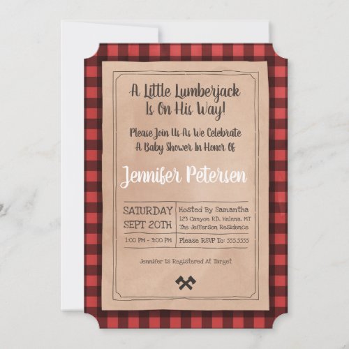 Little Lumberjack _ Plaid Baby Shower Invitation