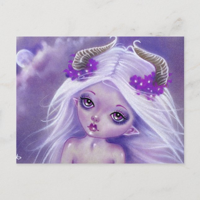 Little Luna moon girl purple postcard (Front)