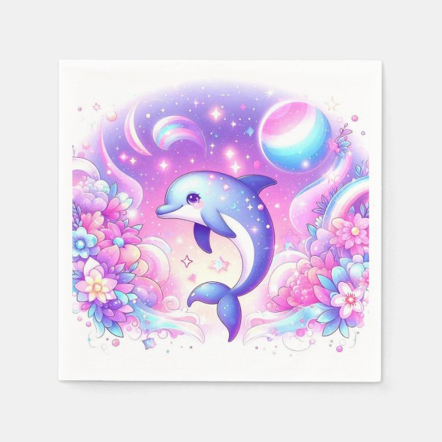 Little Magical Dolphin Baby Shower Napkins (Front)