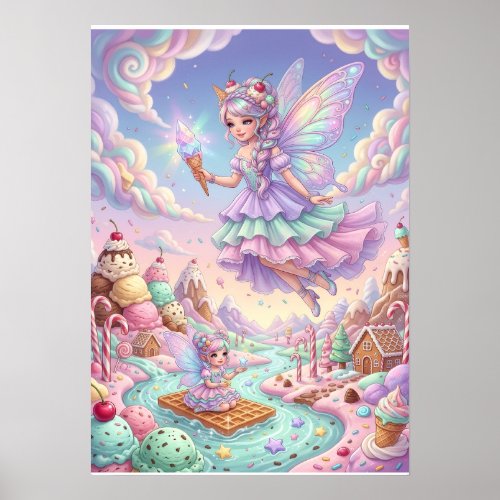 Little Magical Fairy Flying Over Fantasy Forest Fl Poster