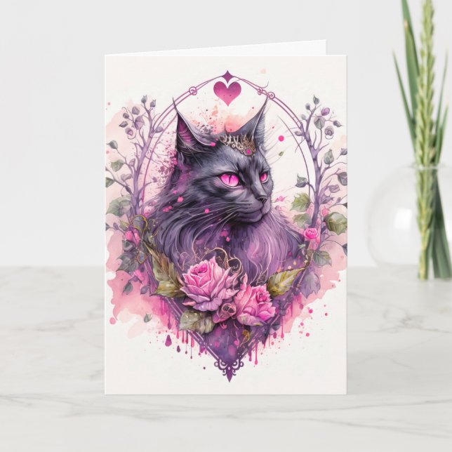 Little Majestic Kitty Cat Witch | Halloween Card (Front)