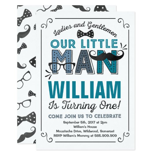 Little Man 1st Birthday Invitation Mustache Party Zazzle Com