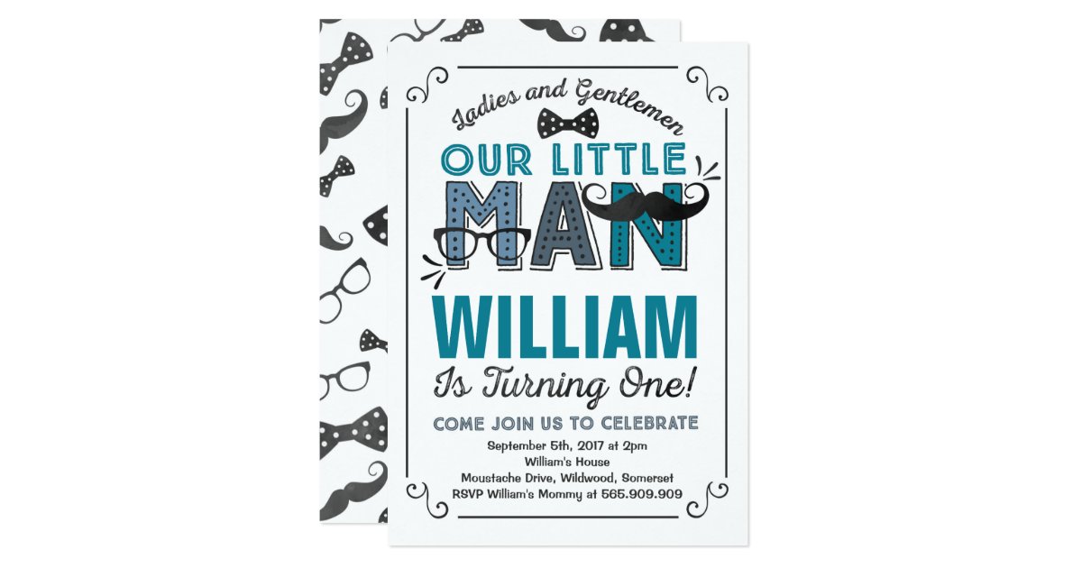 Little Man 1st Birthday Invitation Mustache Party Zazzle Com