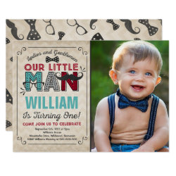 Little Man 1st Birthday Invitation Mustache Party