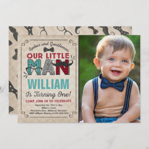 Little Man 1st Birthday Invitation Mustache Party