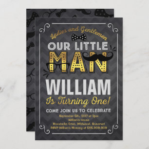 Little Man 1st Birthday Invitation Mustache Party
