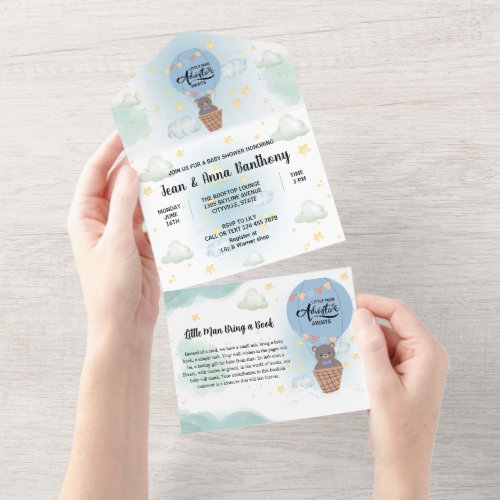 little man adventure awaits baby shower all in one invitation