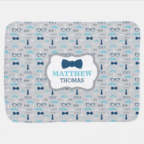 Little Man Baby Blanket Baby Blue Navy Bow Tie Receiving Blanket