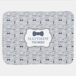 Little Man Baby Blanket, Navy Blue, Gray, Bow Tie Baby Blanket