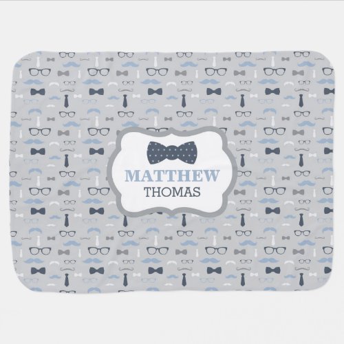 Little Man Baby Blanket Navy Blue Gray Bow Tie Baby Blanket