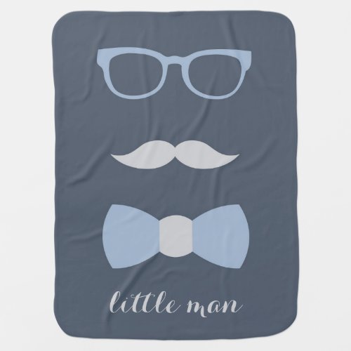 Little Man Baby Blanket Navy Blue Gray Bow Tie Stroller Blanket