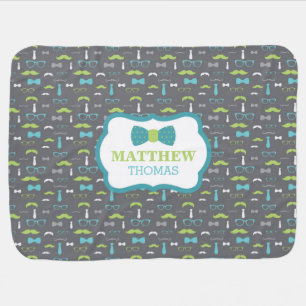 Little Man Baby Blanket, Teal, Lime, Gray, Bow Tie Swaddle Blanket