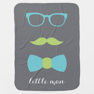 Little Man Baby Blanket, Teal, Lime, Gray, Bow Tie Swaddle Blanket