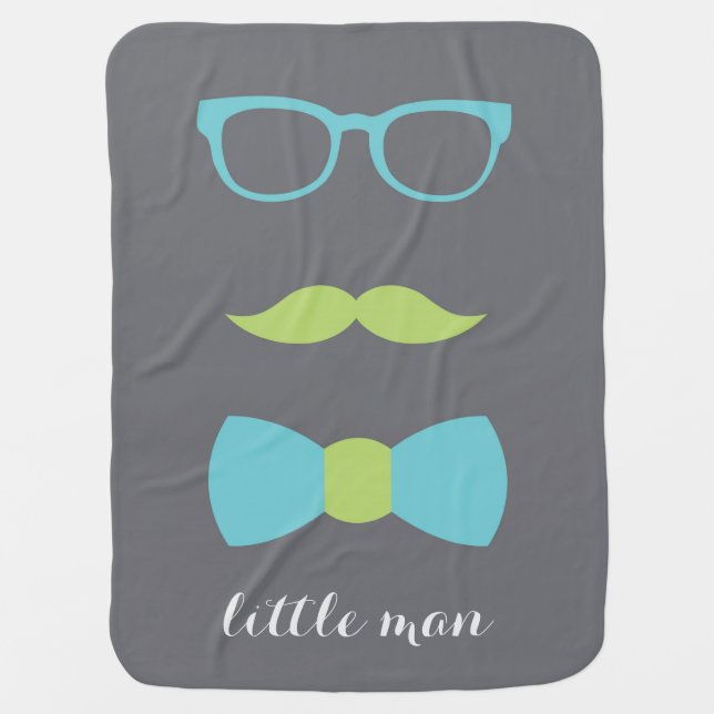 Little Man Baby Blanket, Teal, Lime, Gray, Bow Tie Swaddle Blanket (Front)