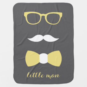 Little Man Baby Blanket, Yellow, Gray, Bow Tie Baby Blanket