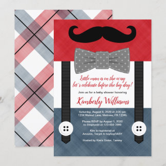 little man baby boy shower invitation red navy