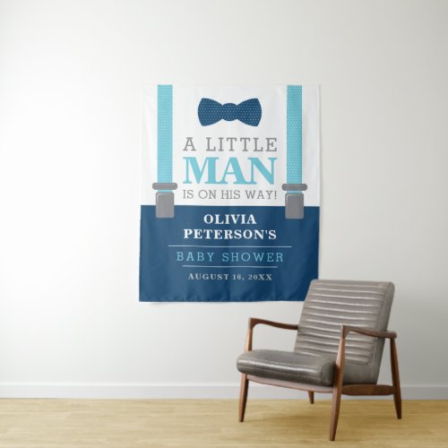 Little Man Baby Shower Backdrop Navy Baby Blue