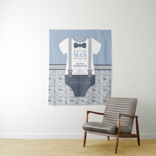 Little Man Baby Shower Backdrop Navy Gray