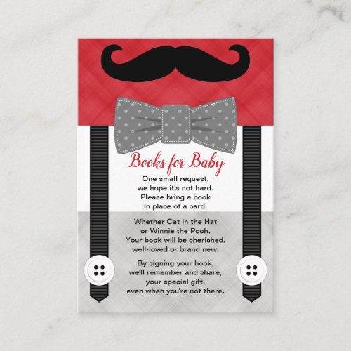 little man baby shower boy red gray book request enclosure card