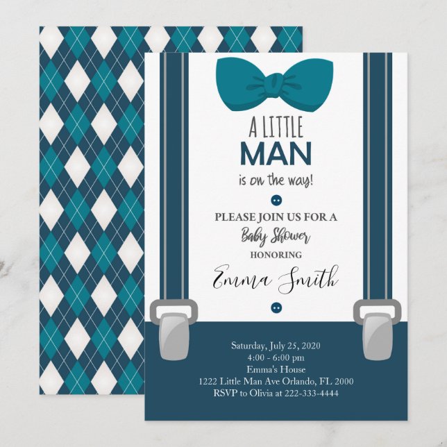 Little Man Baby Shower invitation (Front/Back)